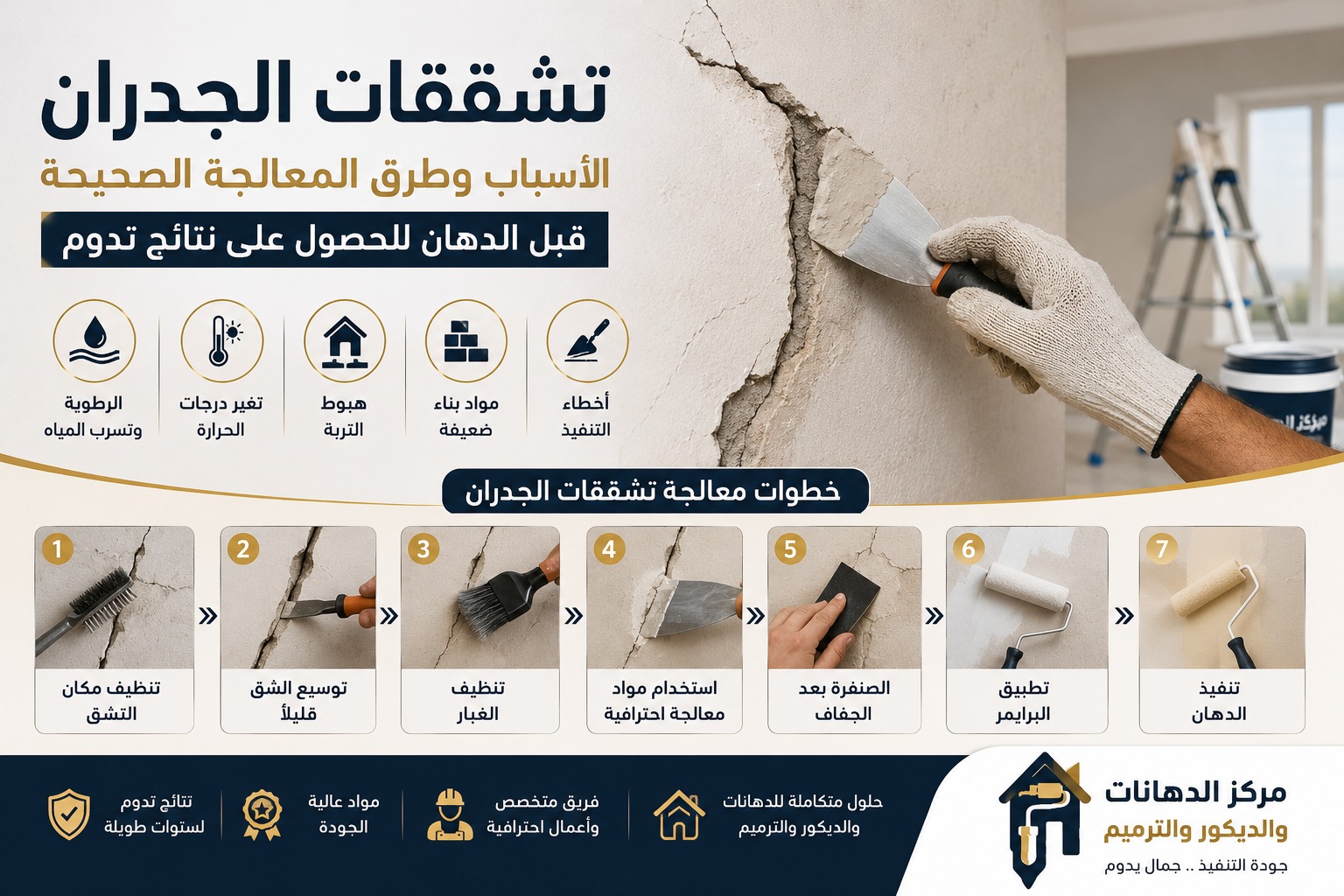 تشققات الجدران: الأسباب وطرق المعالجة الصحيحة قبل الدهان للحصول على نتائج تدوم
