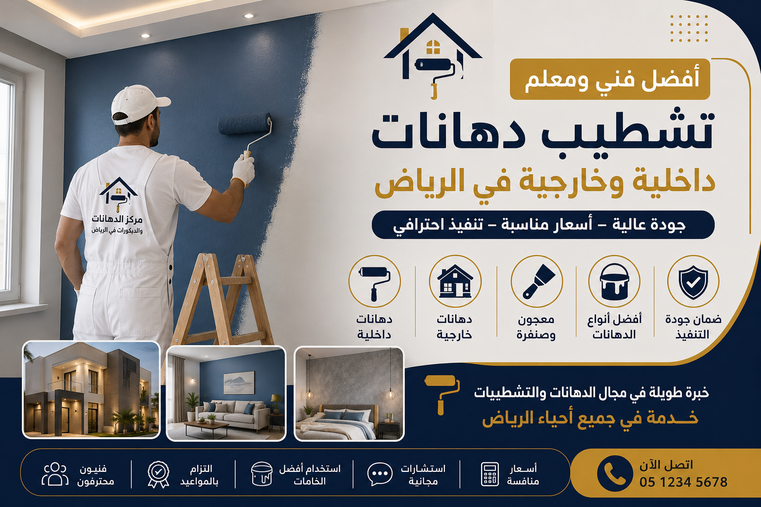 أفضل فني ومعلم تشطيب دهانات داخلية وخارجية في الرياض | تشطيبات احترافية بأفضل الأسعار